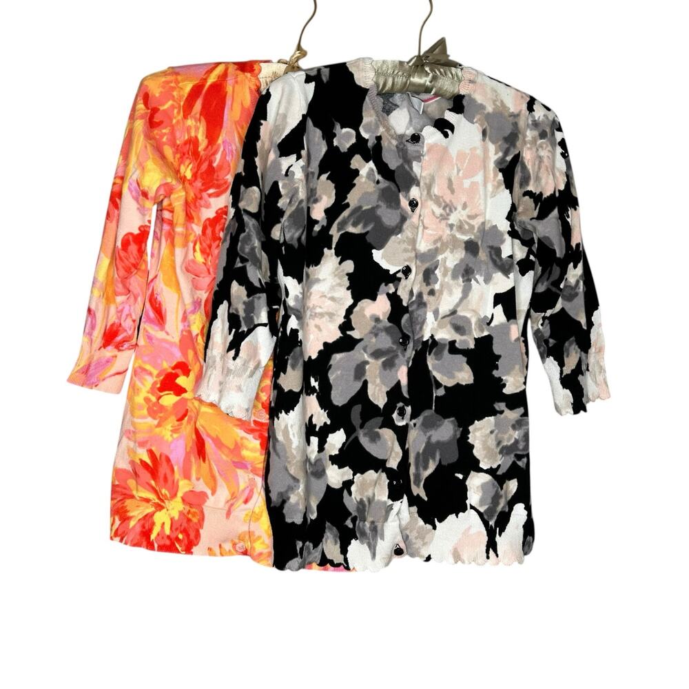 Lot 2 Isaac Mizrahi LIVE Sweater Women XS Cardigan Floral Black Orange Botanical